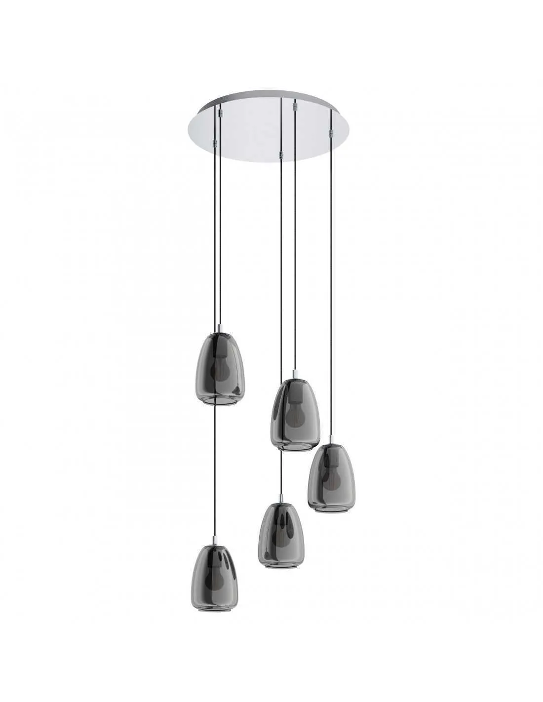 Sospensione Eglo Alobrase 98617 5 pendenti con vetro fumé regolabili in altezza, 5 E27, Base cromo lucido, Moderna