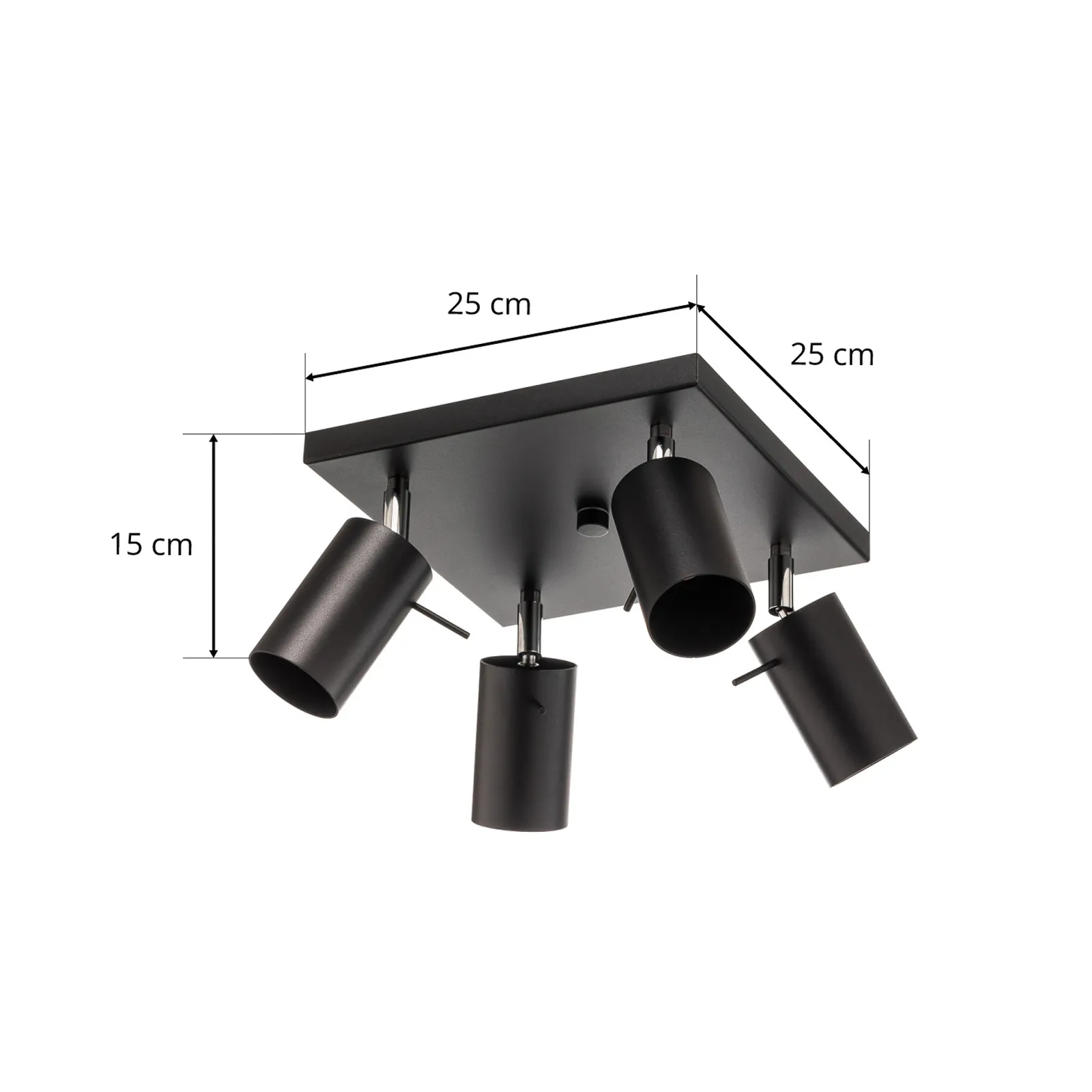 Spot da soffitto Round in nero, 4 luci quadrato
