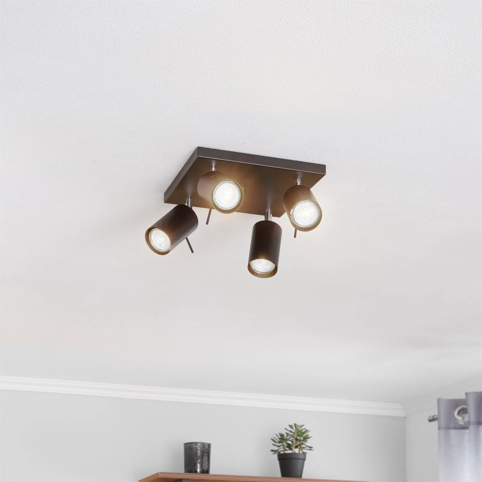 Spot da soffitto Round in nero, 4 luci quadrato