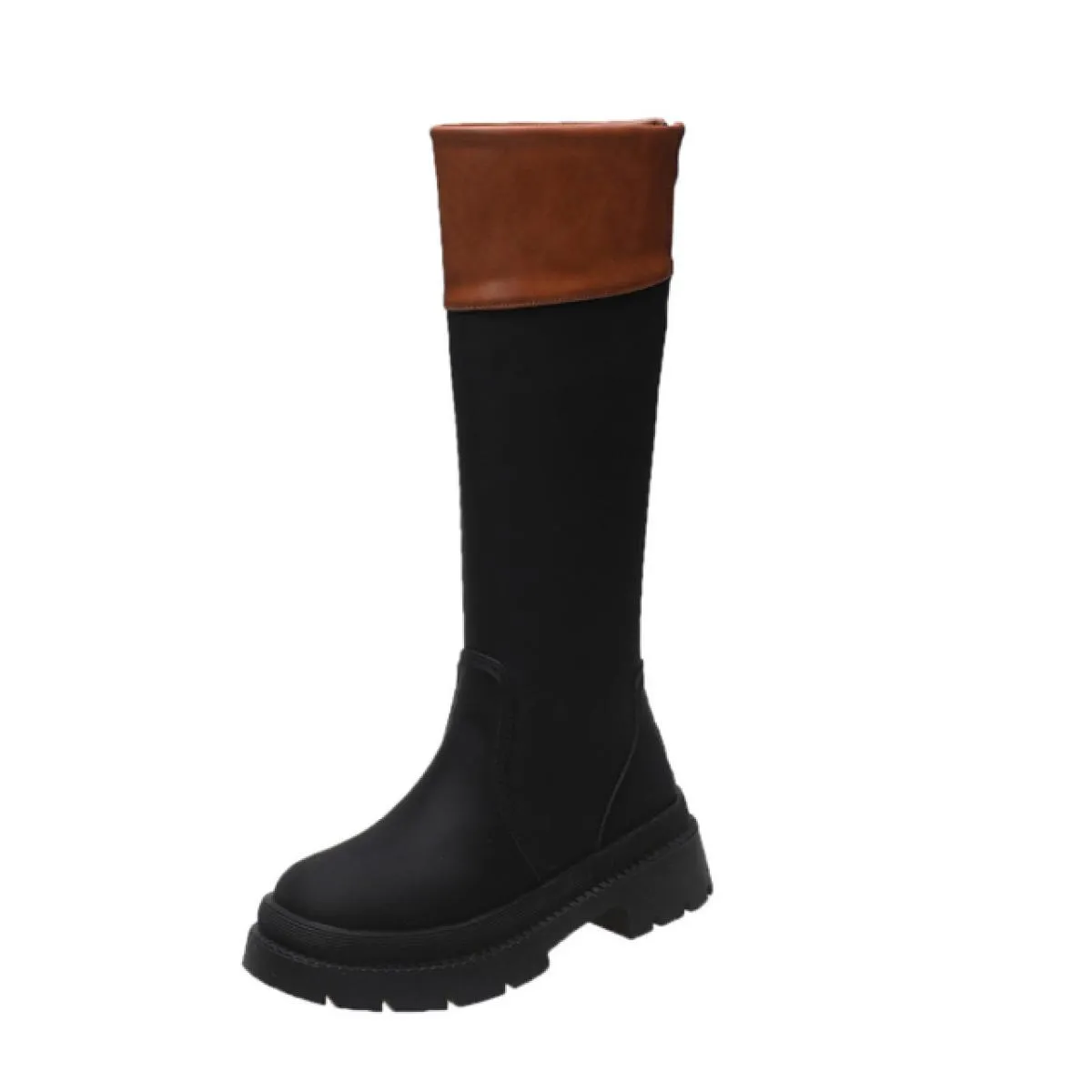 Stivali alti al ginocchio da donna Scarpe con plateau con fondo spesso a blocchi di colore femminile Designer da donna Punta ton