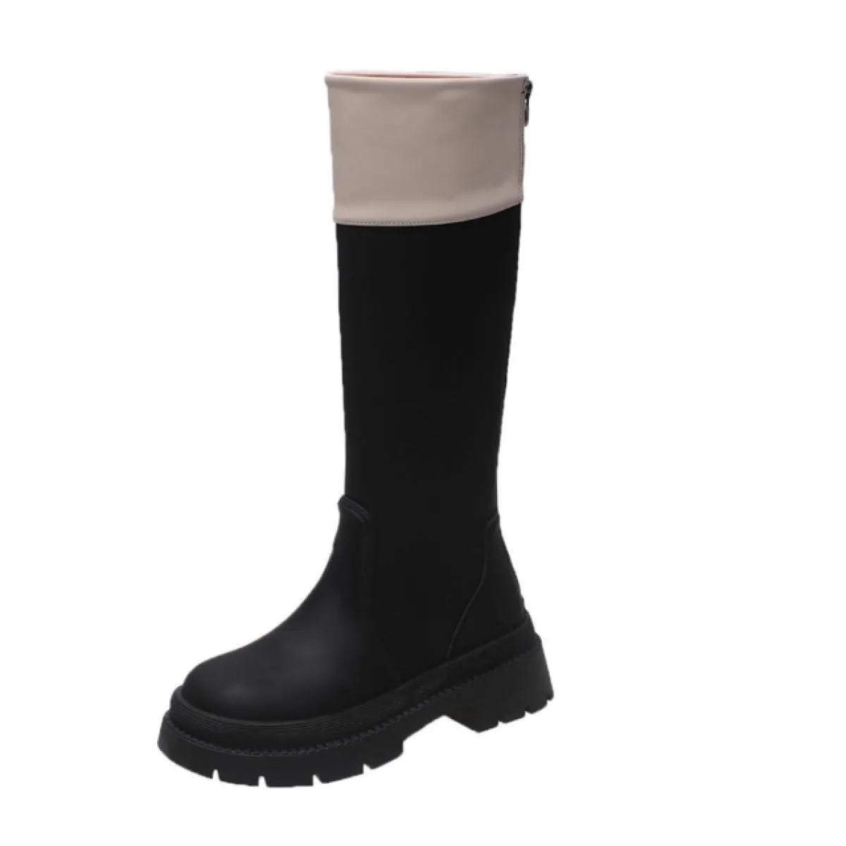 Stivali alti al ginocchio da donna Scarpe con plateau con fondo spesso a blocchi di colore femminile Designer da donna Punta ton