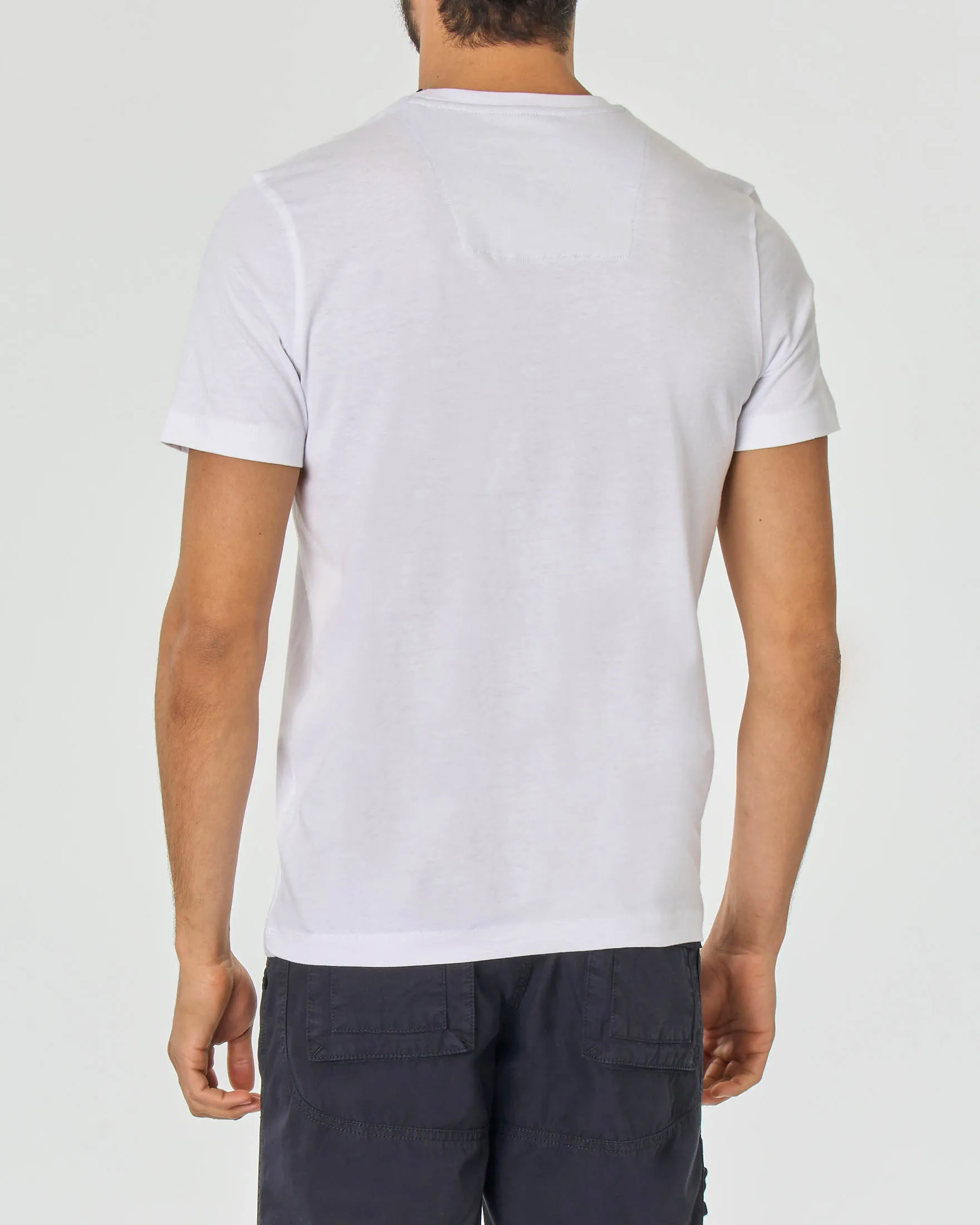 T-shirt bianca mezza manica con logo piccolo ricamato