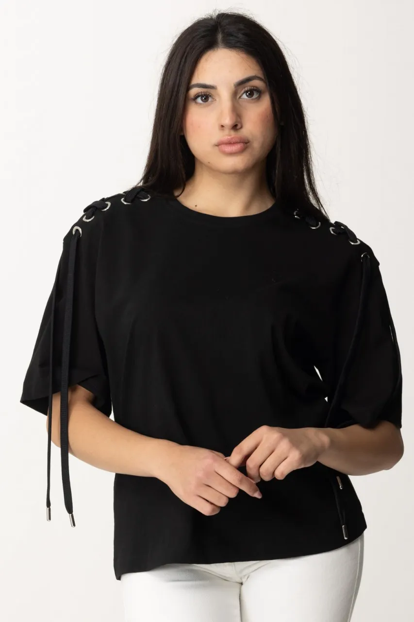 T-shirt con lacci laterali NERO LIMOUSINE