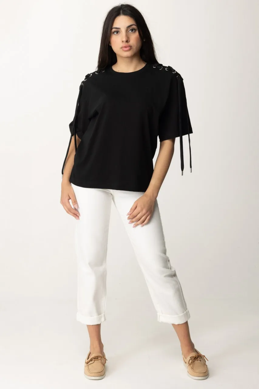 T-shirt con lacci laterali NERO LIMOUSINE