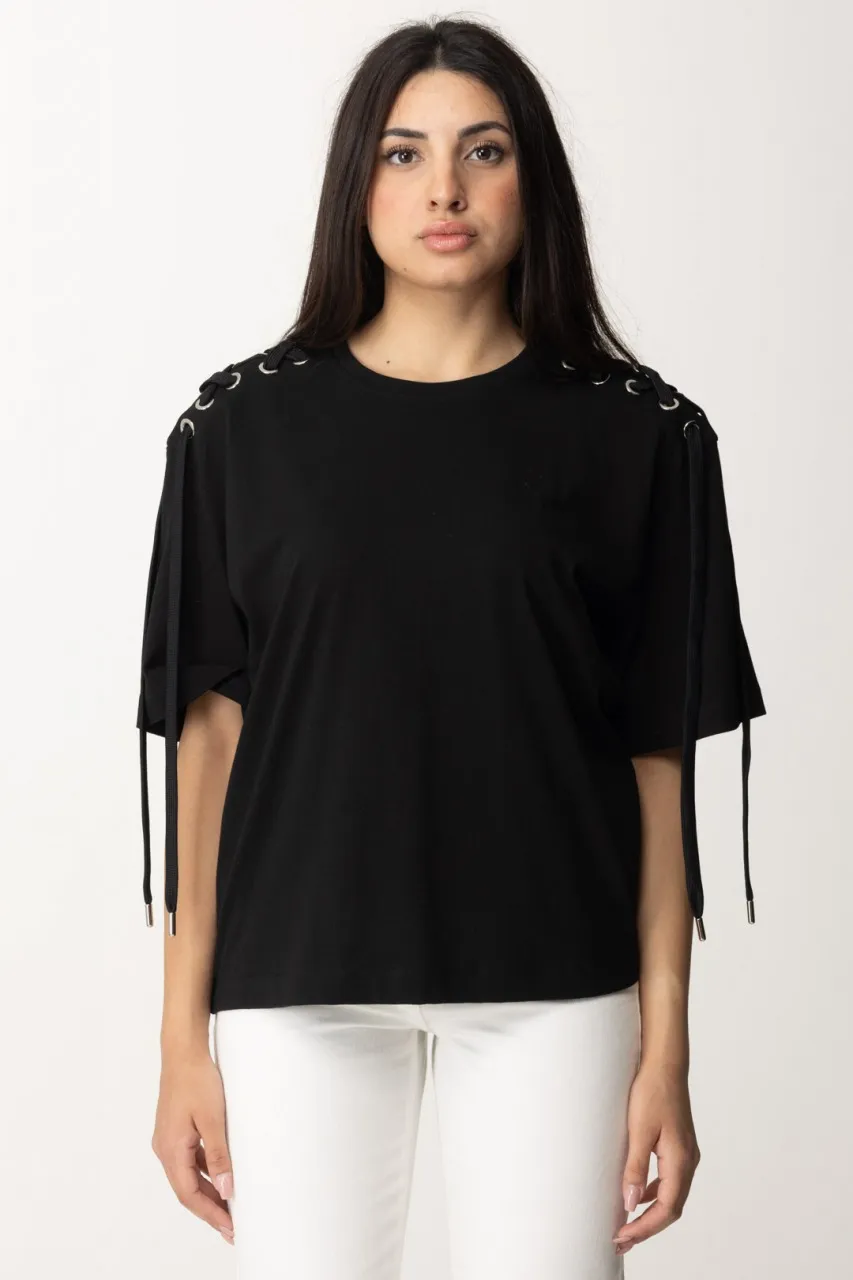 T-shirt con lacci laterali NERO LIMOUSINE