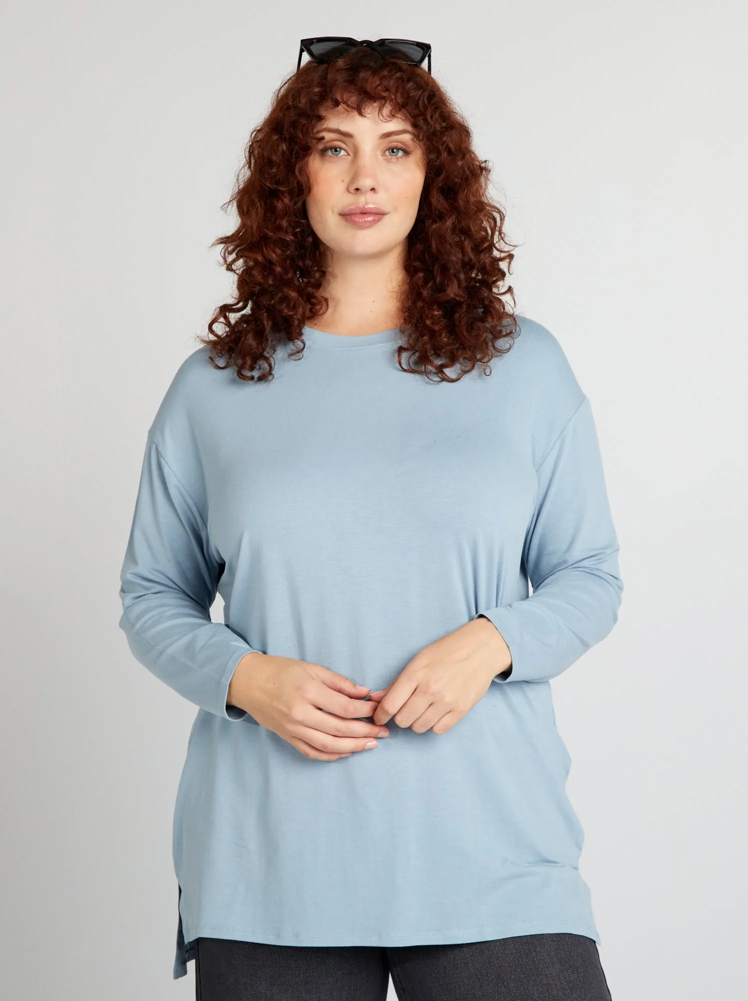 T-shirt lunga a maniche lunghe - BLU