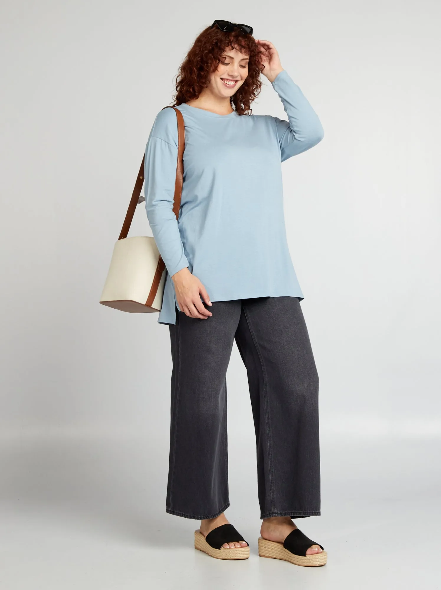 T-shirt lunga a maniche lunghe - BLU