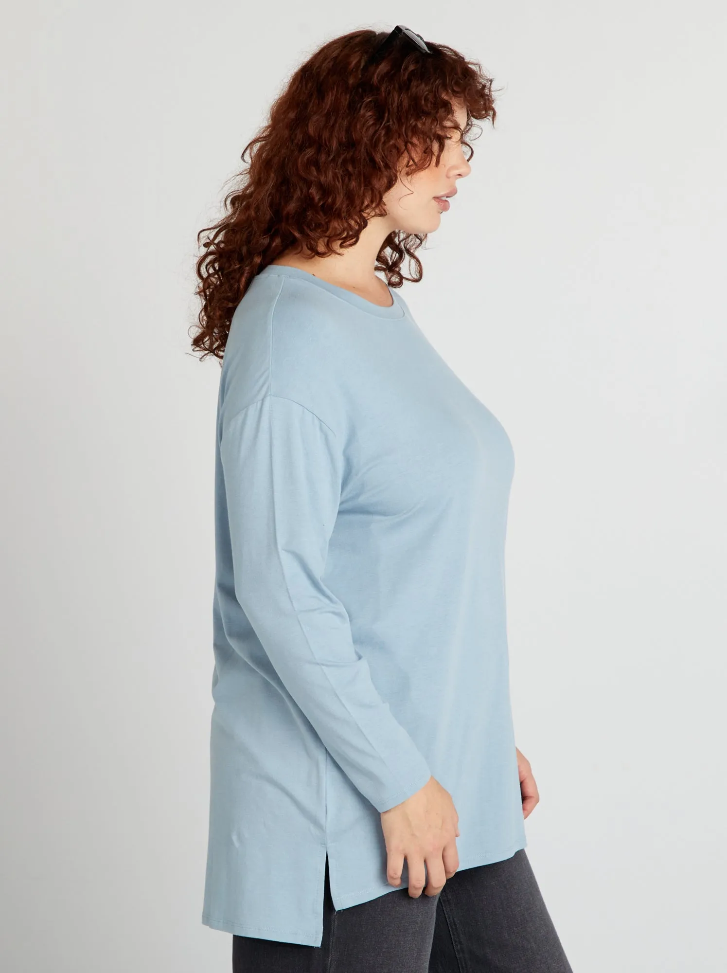 T-shirt lunga a maniche lunghe - BLU