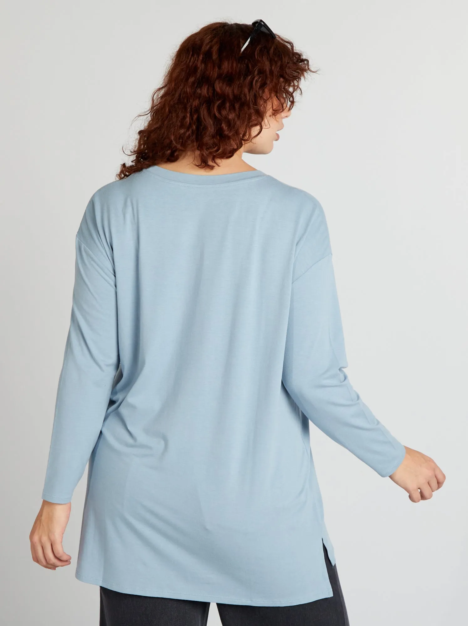 T-shirt lunga a maniche lunghe - BLU