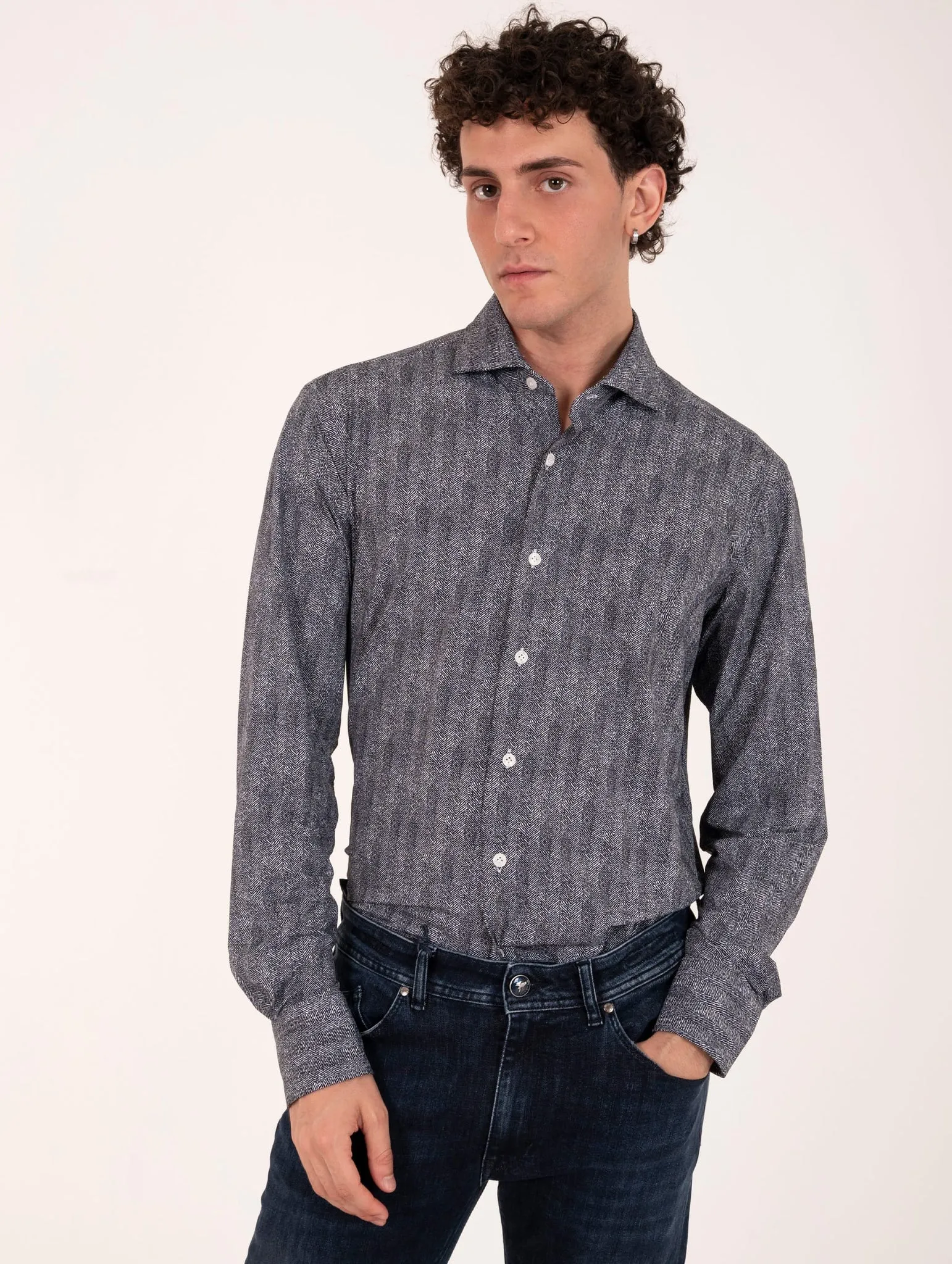 Tecno Camicia Orian Antibatterica Fantasia Bianca e Nera