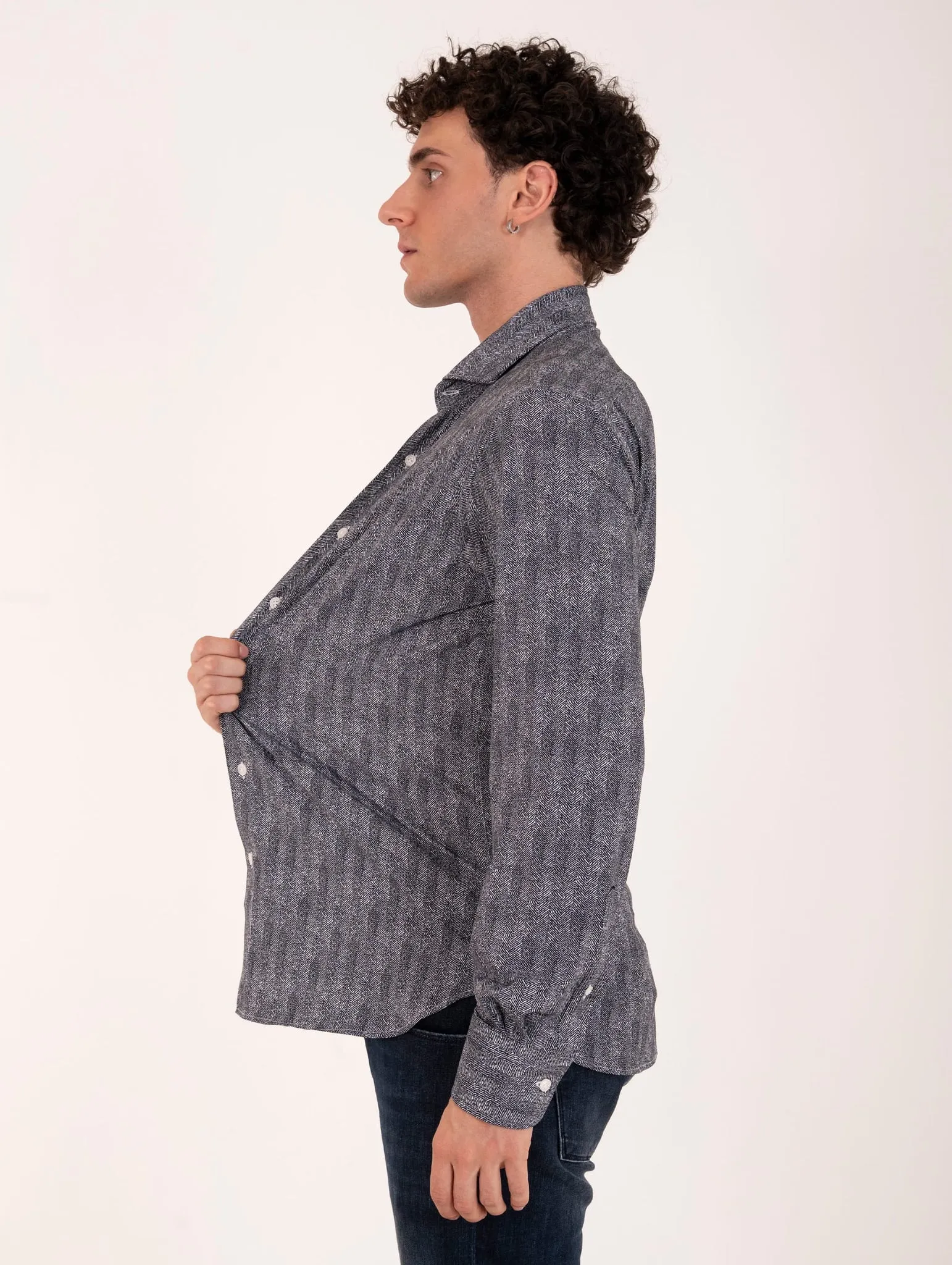 Tecno Camicia Orian Antibatterica Fantasia Bianca e Nera