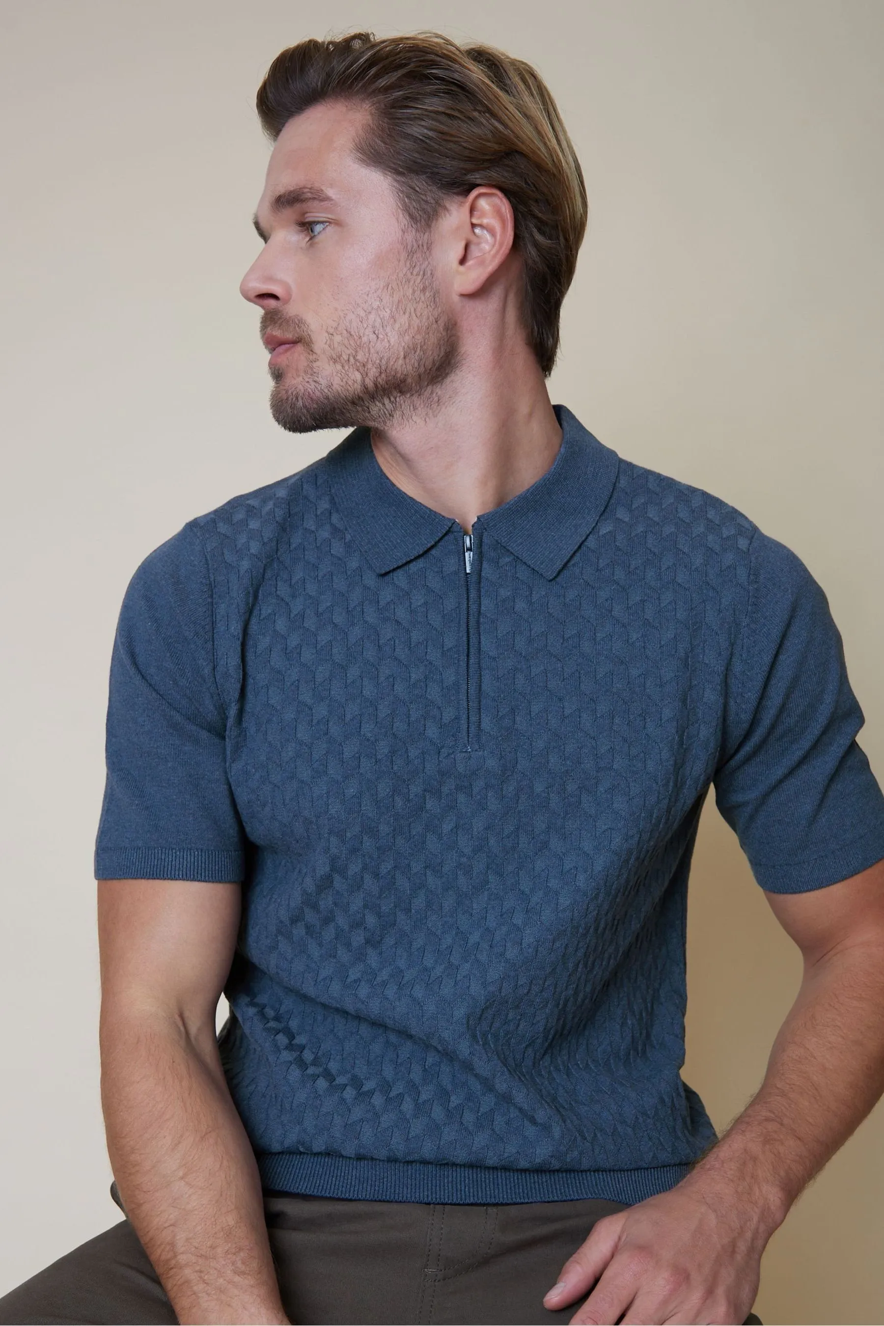 Threadbare Cotton Blend 1/4 Zip Knitted Polo Shirt    