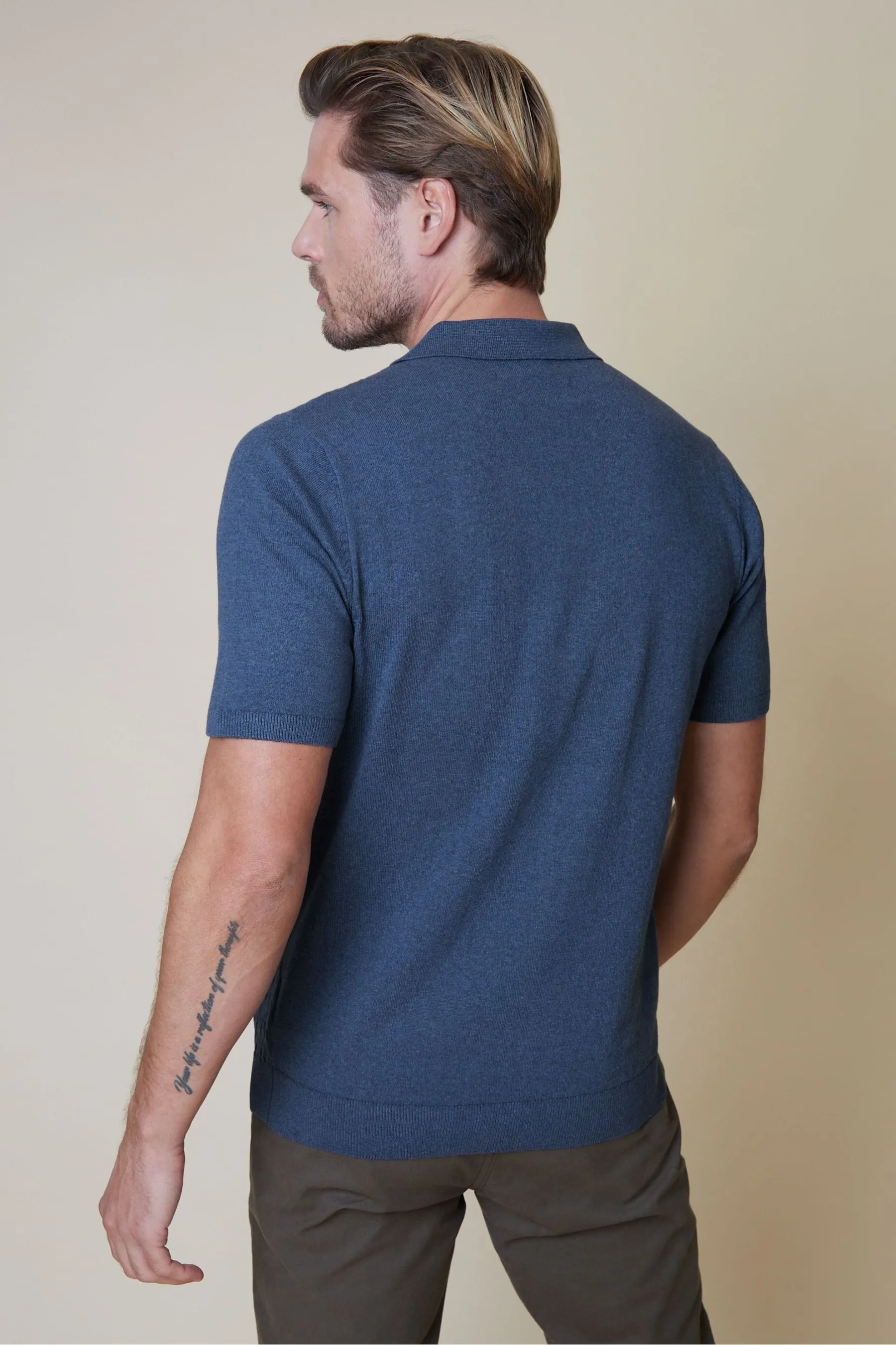Threadbare Cotton Blend 1/4 Zip Knitted Polo Shirt    