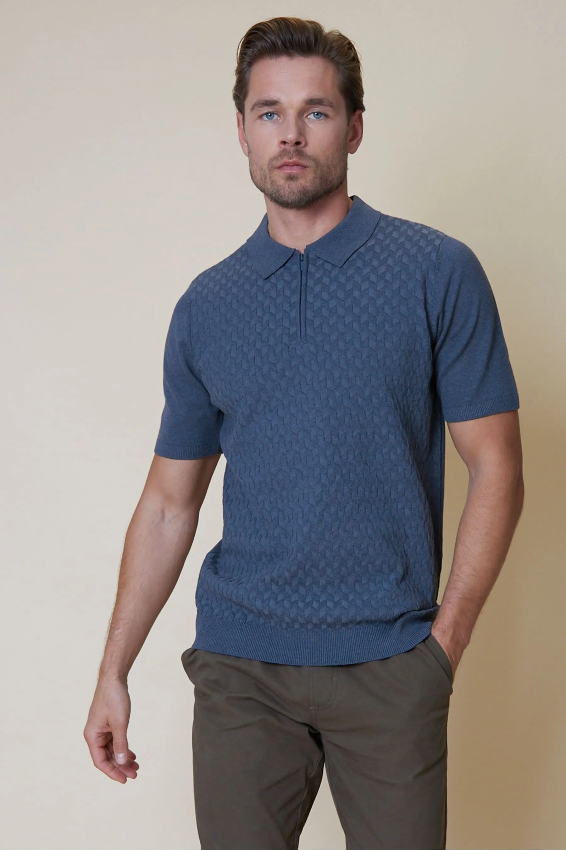 Threadbare Cotton Blend 1/4 Zip Knitted Polo Shirt    