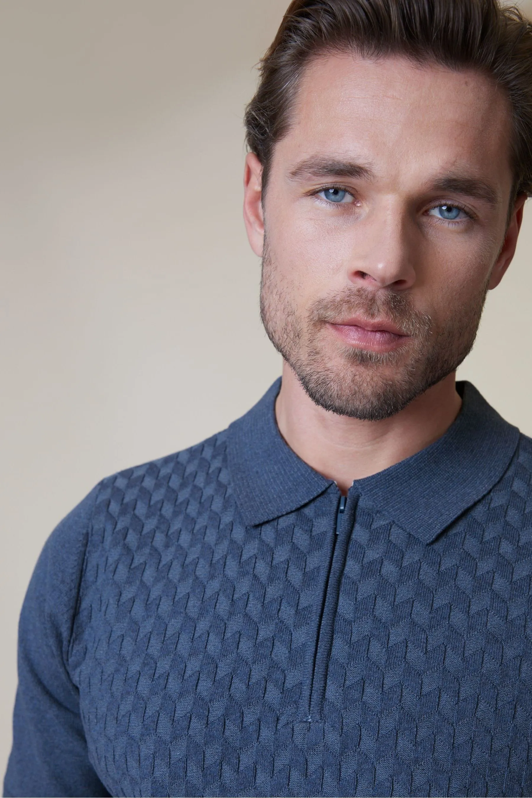 Threadbare Cotton Blend 1/4 Zip Knitted Polo Shirt    