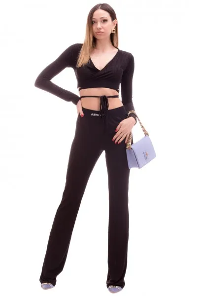Top a costine con lacci Black