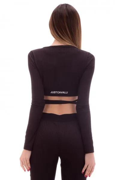 Top a costine con lacci Black