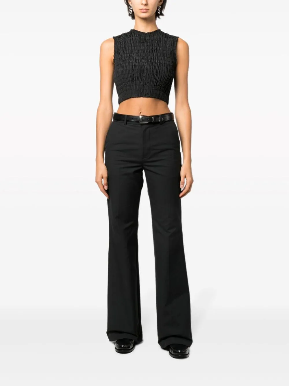 Top corto arricciato in nero - donna