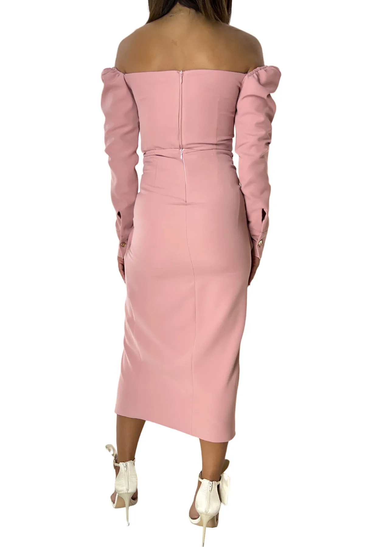 Top donna scollo a cuore coppa imbottita manica a sbuffo polsino rigido chiusura retro