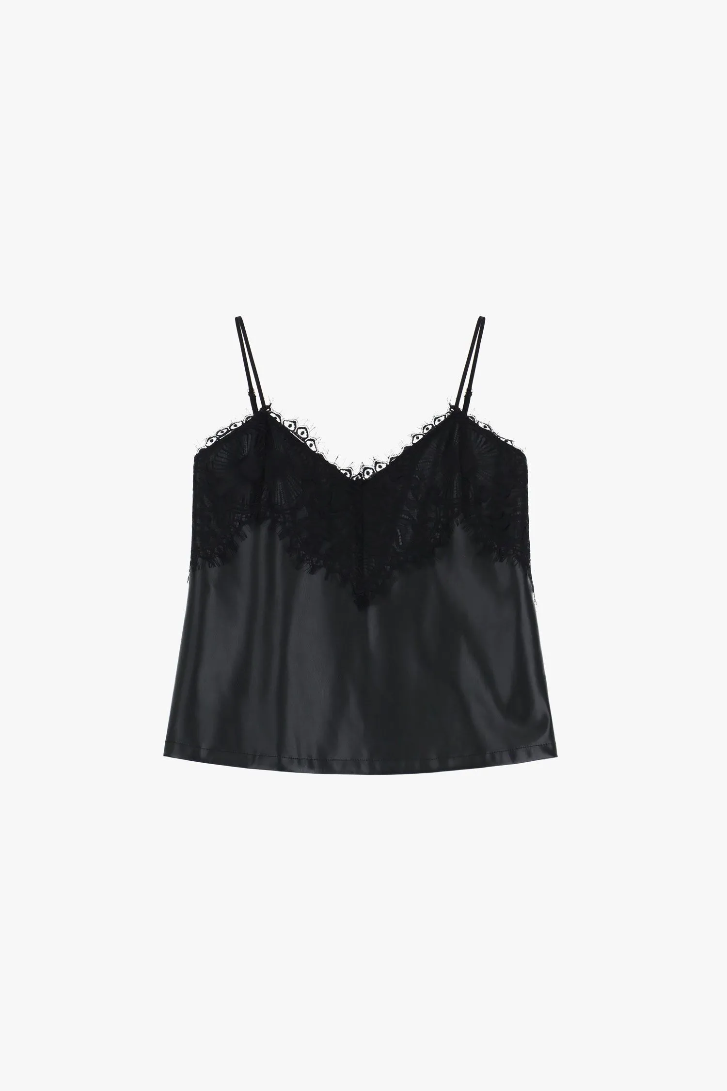   Top in similpelle con spalline sottili e pizzo     