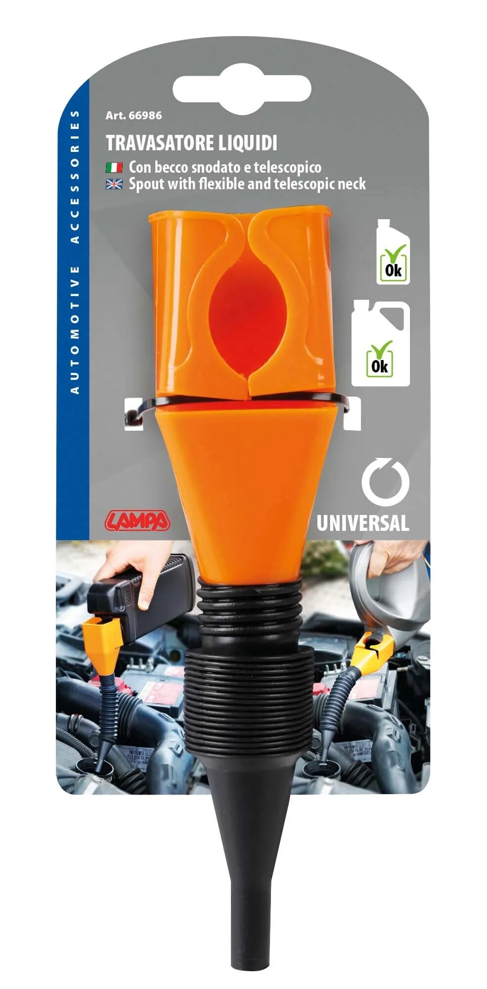Travasatore universale per liquidi con becco snodato e telescopico