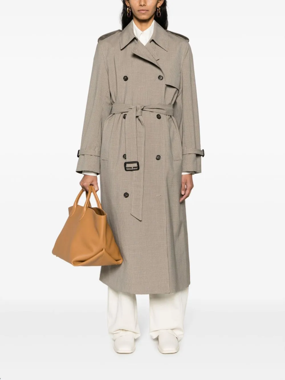 Trench a quadri in beige - donna