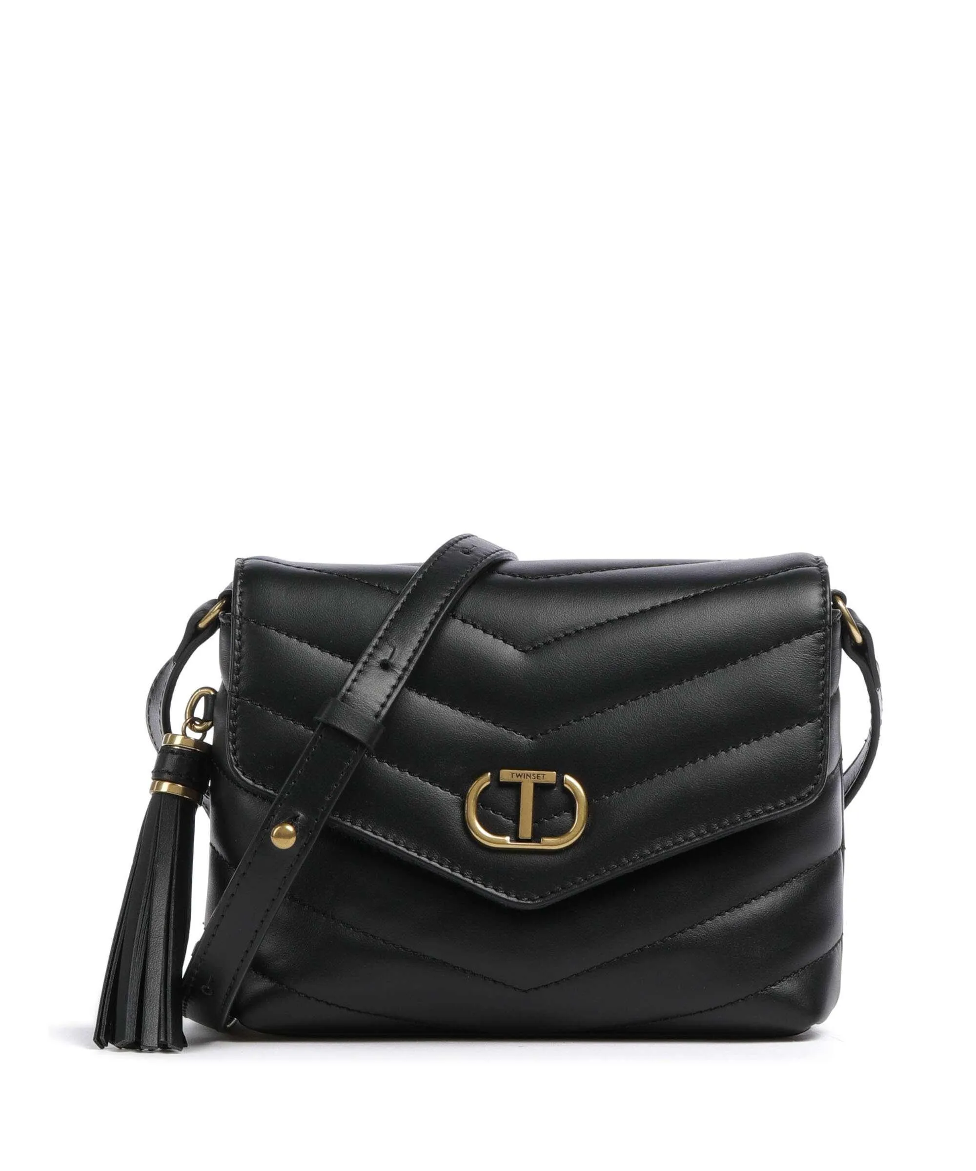  Twinset Dreamy Leather Borsa a tracolla pelle di vitello nero  