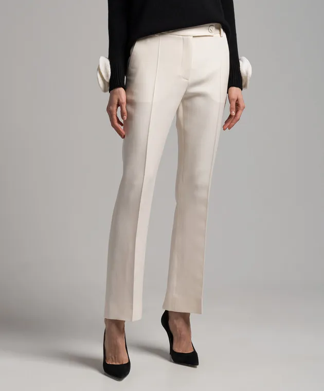 Valentino Pantaloni a zampa di crêpe Couture bianchi con logo metallico 4B3RB3681CF