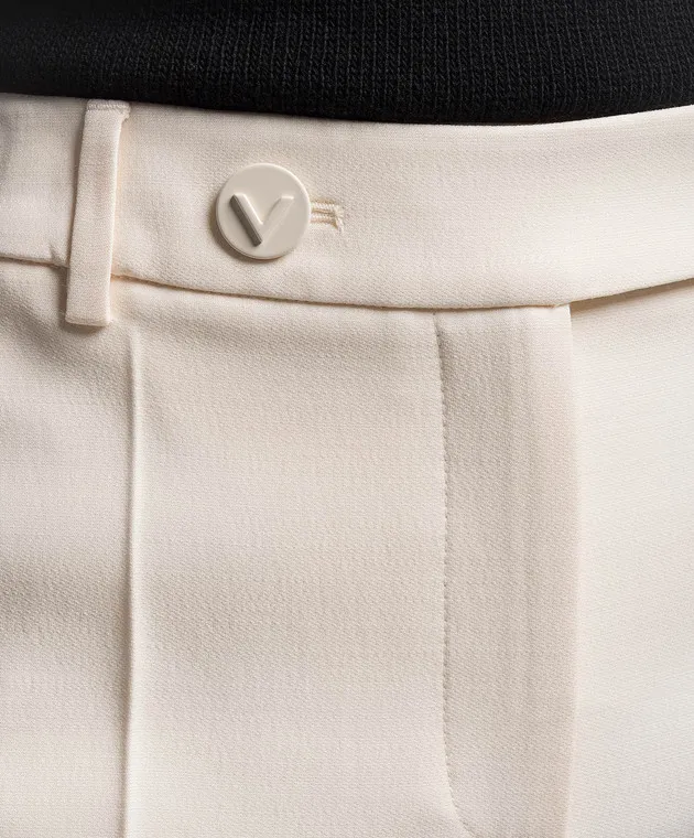 Valentino Pantaloni a zampa di crêpe Couture bianchi con logo metallico 4B3RB3681CF