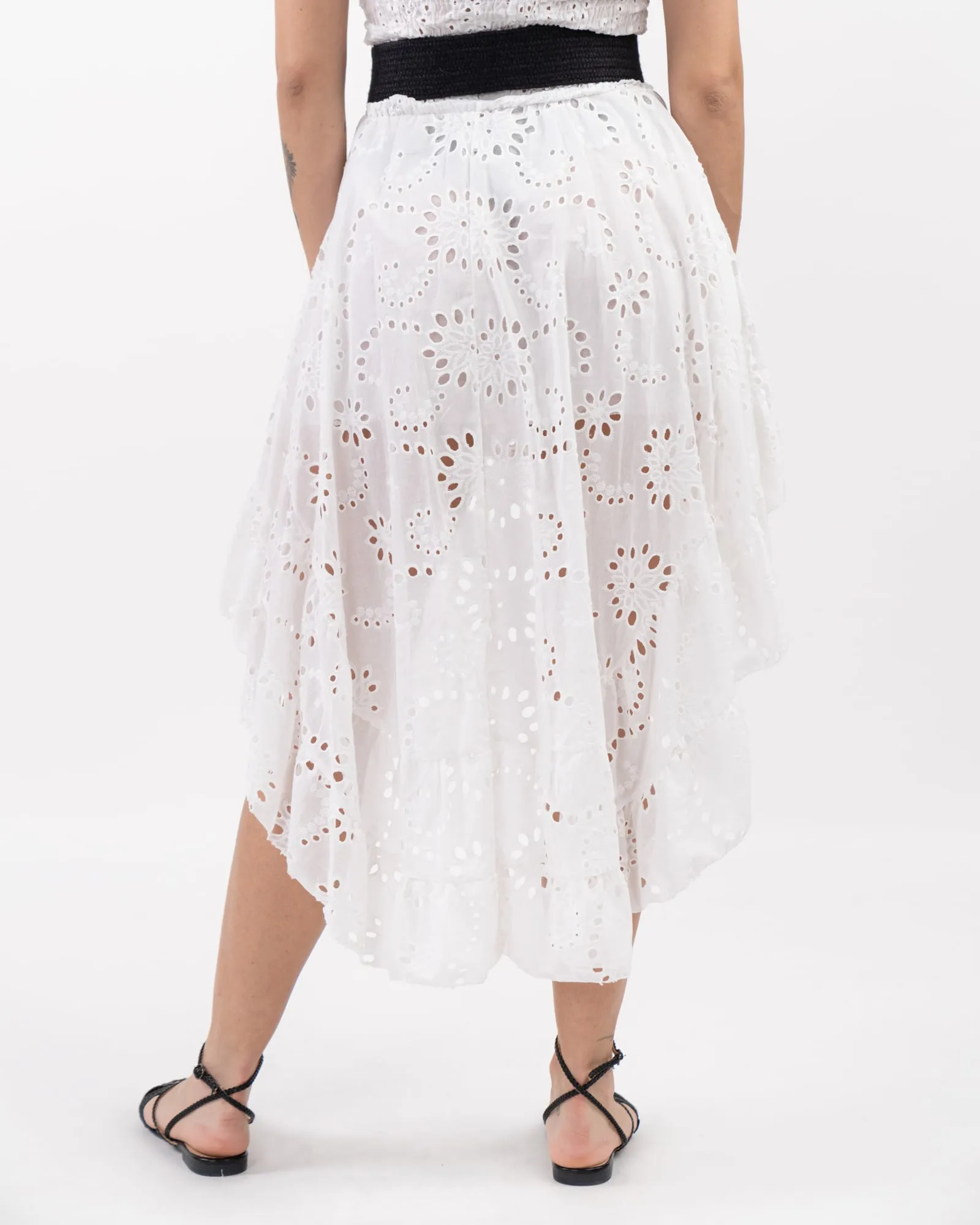 Vestito midi con ricami traforati - BIANCO