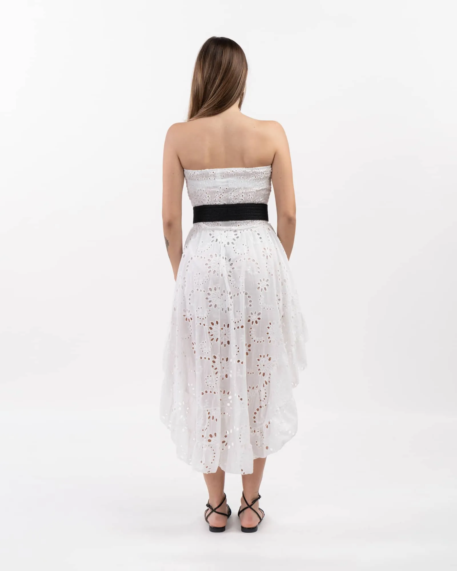 Vestito midi con ricami traforati - BIANCO