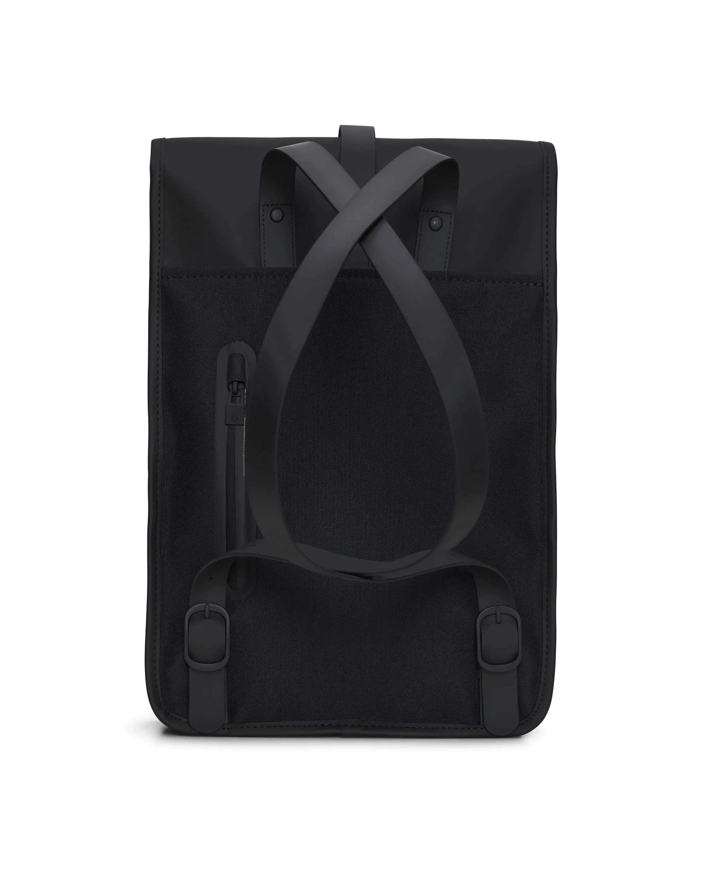 Zaino Backpack Mini nero dalla linea rettangolare con tasca frontale e chiusura a moschettone