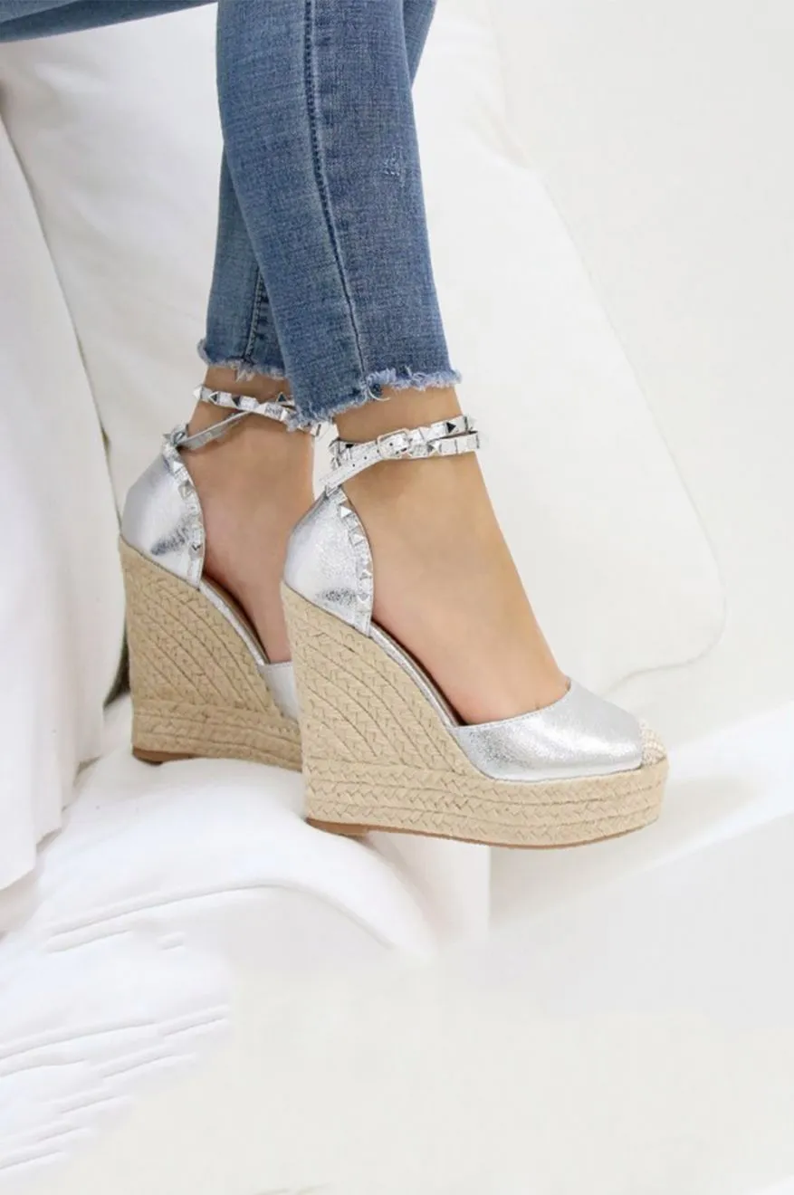 Zeppe in corda metallizzate con borchie Argento