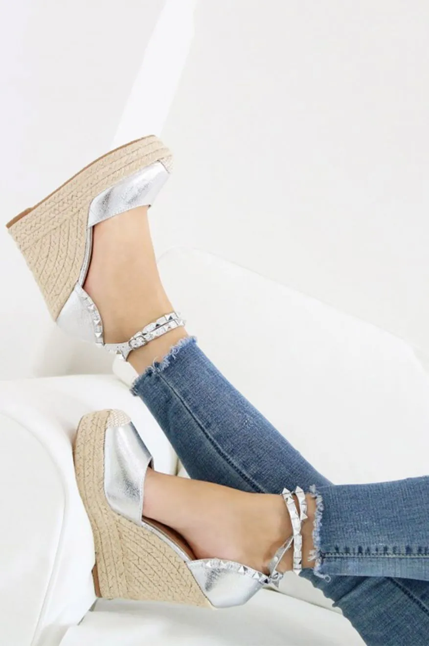 Zeppe in corda metallizzate con borchie Argento