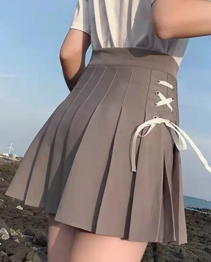 Zoki Fashion Bandage Gonne a pieghe da donna Vita alta Estate A Line Minigonna bianca da donna Gonna da ballo per ragazze studen